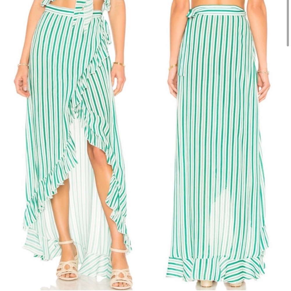 Lovers + Friends Of The Night Skirt Green Stripe  XS
